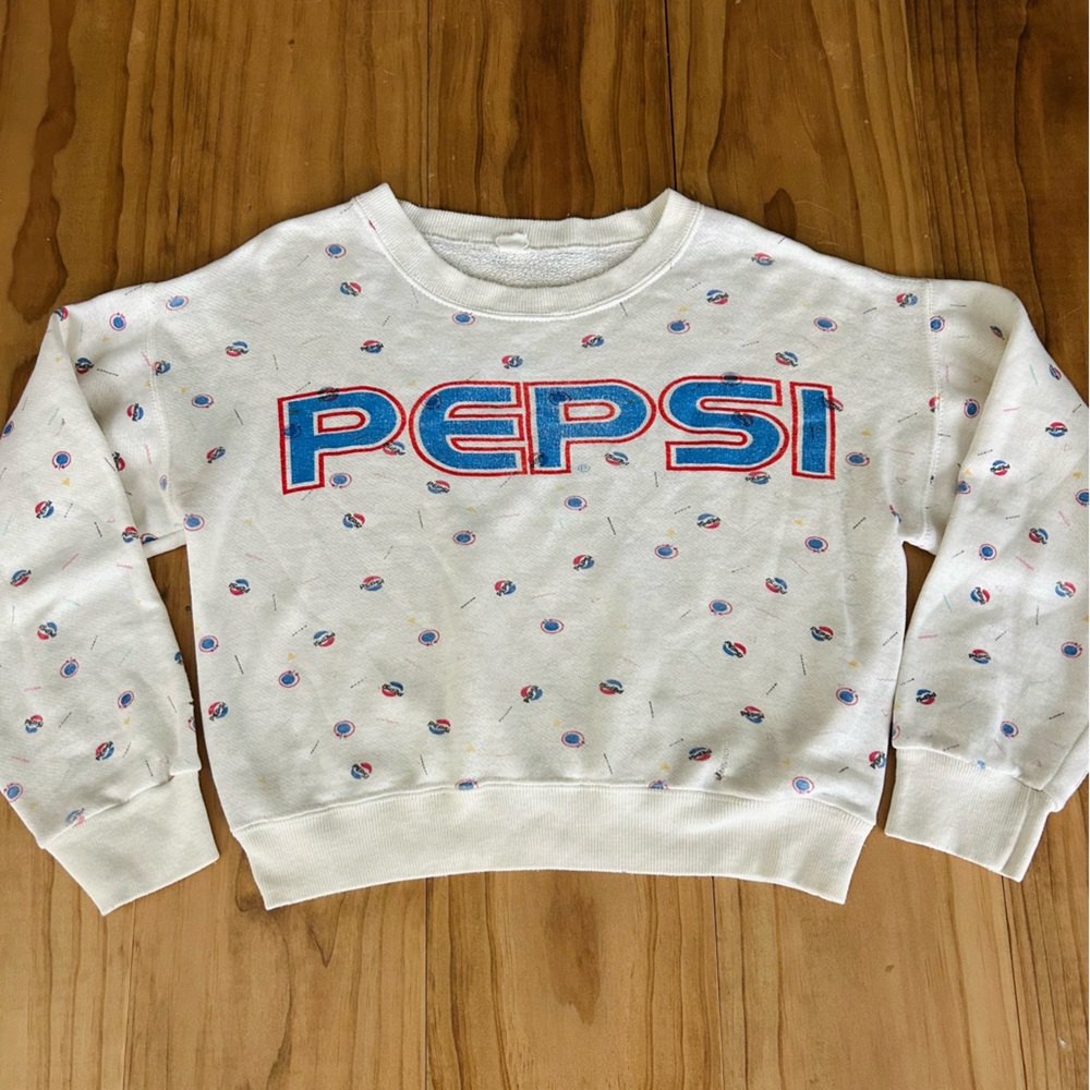 Vintage 80’s Cropped Pepsi Confetti Sweatshirt with Red and Blue Logo Size Small